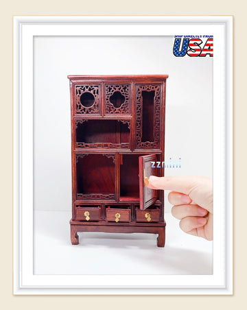 Dollhouse Miniature Oriental Handmade Mini Cabinet Bookcase Red Rosewood Living Room Furniture Decoration Gift