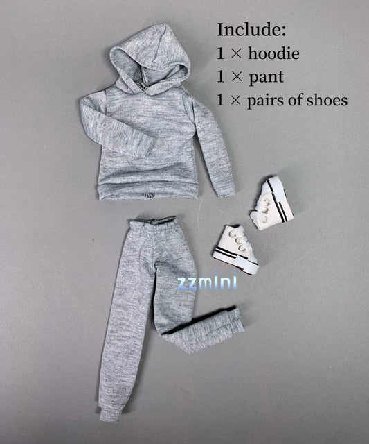 3PCS Handmade Grey Hoodie Pants With Shoes For 11.5inch Fashion Doll Princess Top Doll Clothes 1/6 Toy
