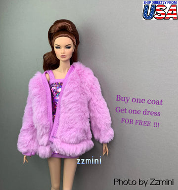 Purple Artificial Fur Coat Jacket For 11.5in Fashion Doll Princess Doll Clothes 1/6 Toy