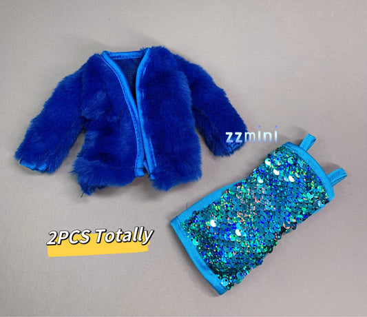 Blue Artificial Fur Coat Jacket For 11.5in Fashion Doll Princess Doll Clothes 1/6 Toy