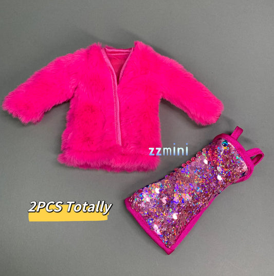 PINK Artificial Fur Coat Jacket For 11.5in Fashion Doll Princess Doll Clothes 1/6 Toy