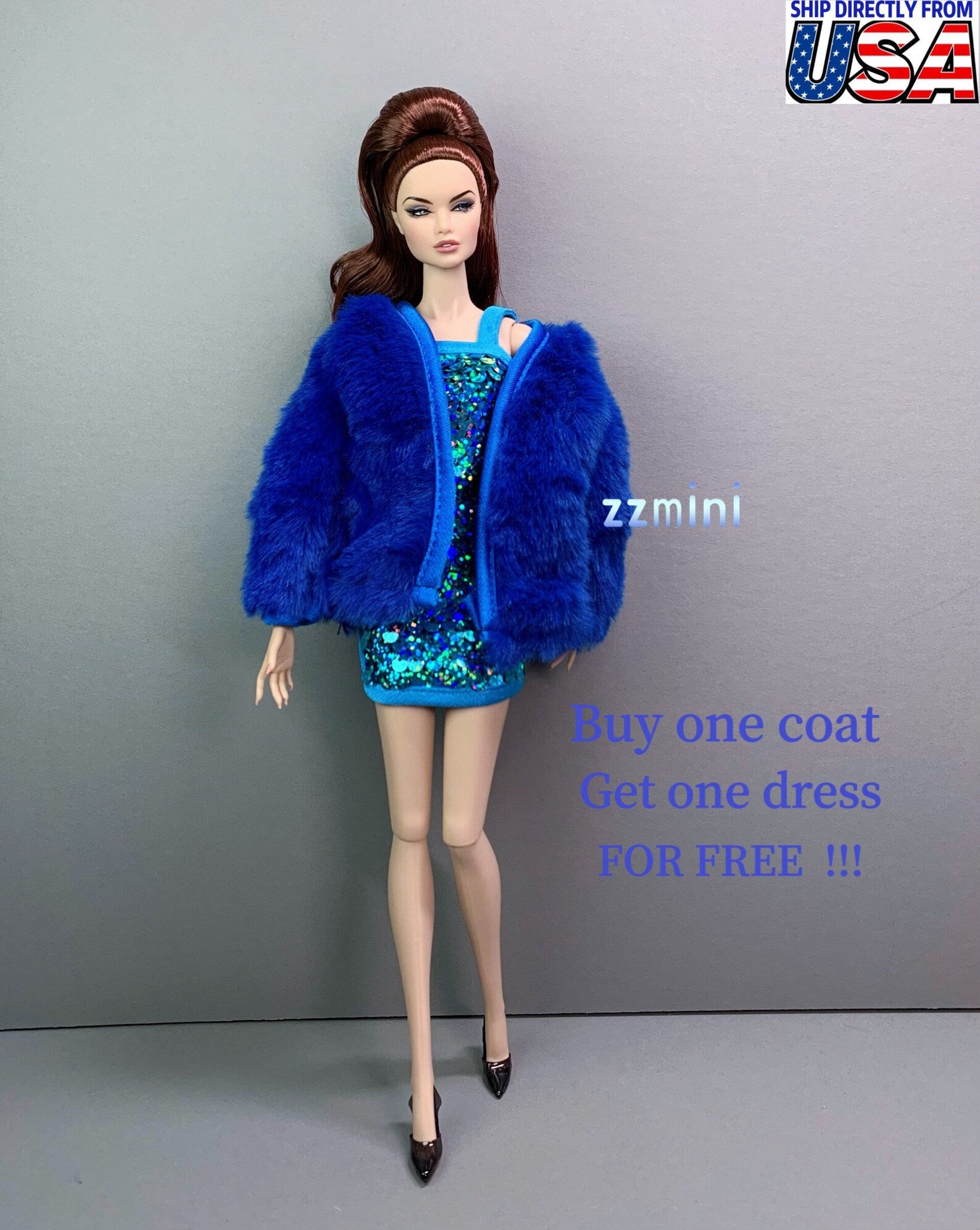 Blue Artificial Fur Coat Jacket For 11.5in Fashion Doll Princess Doll Clothes 1/6 Toy