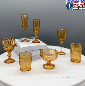 7PCS/Set Dollhouse Miniature Water Cup Red Wine Brown Glass Kitchen Dining Room Simulation Model Accessories Toys Decoration