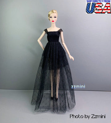 1/6 Black Handmade 2 Layers Dress For 11.5'' / 30cm Fashion Doll Clothes Gown Wedding Dress