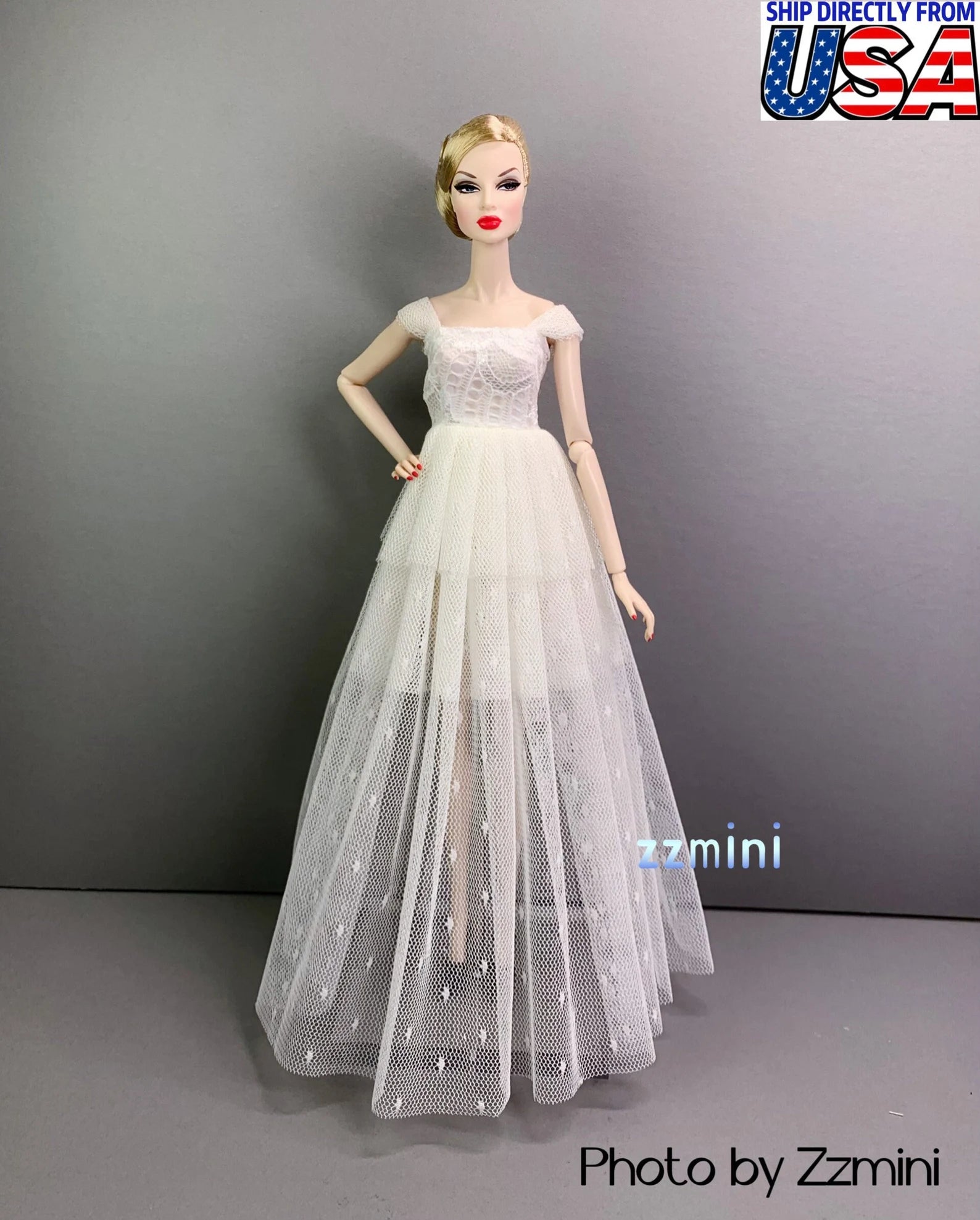 1/6 White Handmade 2 Layers Dress For 11.5'' / 30cm Fashion Doll Clothes Gown Wedding Dress
