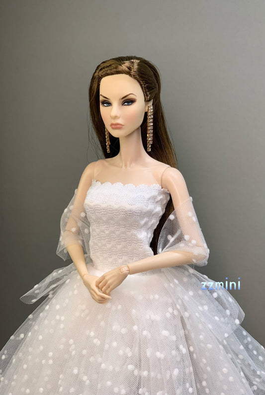 White Party Wedding Dress With Polka Dots for 11.5inch Fashion Doll Princess Gradient Color Long Evening Dresses 1/6 Doll Clothes