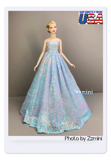 Baby Blue Party Wedding Dress for 11.5inch Fashion Doll Princess Gradient Color Long Evening Dresses 1/6 Doll Clothes