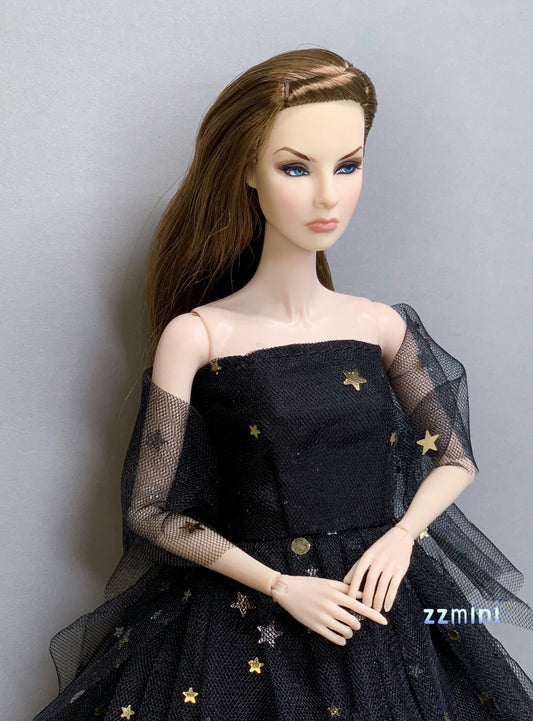 Black Party Wedding Dress With Star Moon Decoration for 11.5inch Fashion Doll Princess Gradient Color Long Evening Dresses 1/6 Doll Clothes