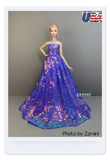 Purple Party Wedding Dress for 11.5inch Fashion Doll Princess Gradient Color Long Evening Dresses 1/6 Doll Clothes