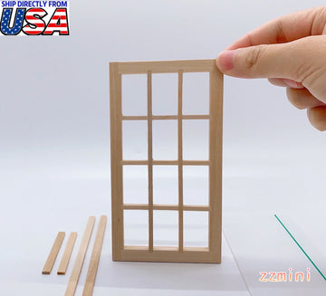 1/12 Dollhouse Miniature 12 panel Wooden Window Unfinished Doll Houseworks Decoration