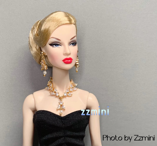 3pcs Handmade Fashion Doll Jewelry Rhinestones Earring and Necklace Set Accessories