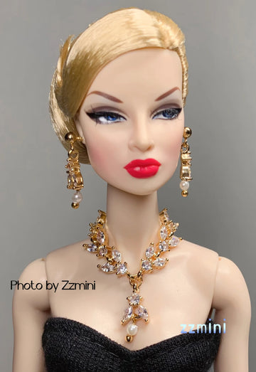 3pcs Handmade Fashion Doll Jewelry Rhinestones Earring and Necklace Set Accessories