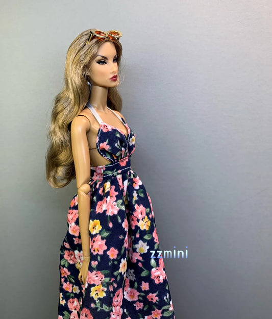 Floral Print Maxi Dress For 11.5inch Fashion Doll Princess Long Sleeveless Evening Beach Dresses For 1/6 Doll Clothes