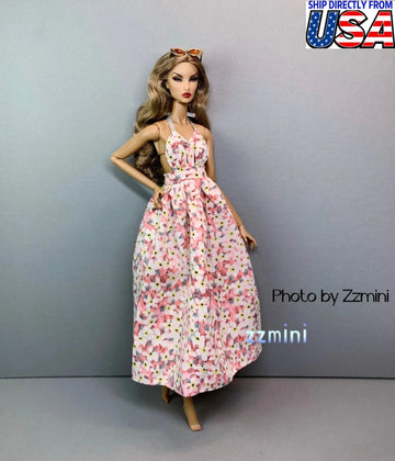 Floral Print Maxi Dress For 11.5inch Fashion Doll Princess Long Sleeveless Evening Beach Dresses For 1/6 Doll Clothes