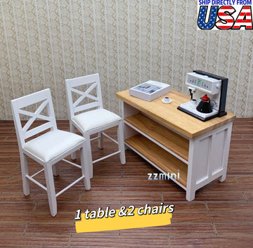 Dollhouse Miniature 1/12 Bar Counter 3PCS(1Table&2 Chairs) Pub Furniture Taproom Decoration Toy Gift