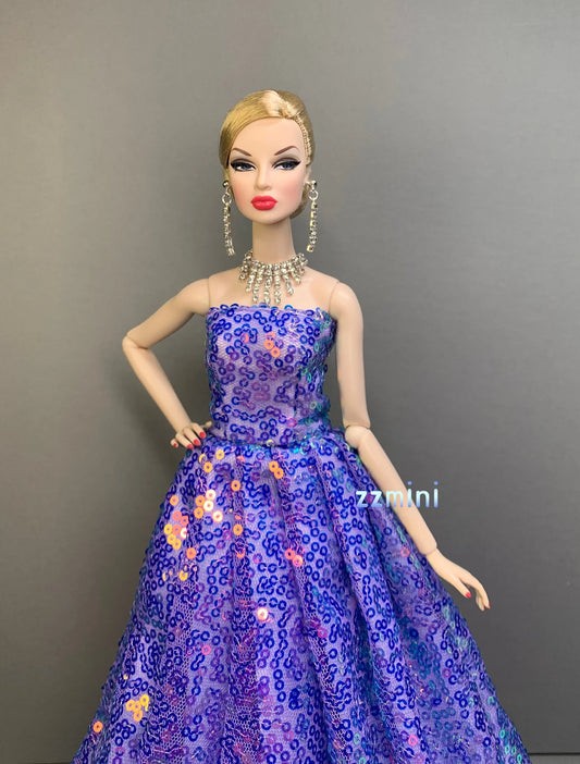 Purple Party Wedding Dress for 11.5inch Fashion Doll Princess Gradient Color Long Evening Dresses 1/6 Doll Clothes