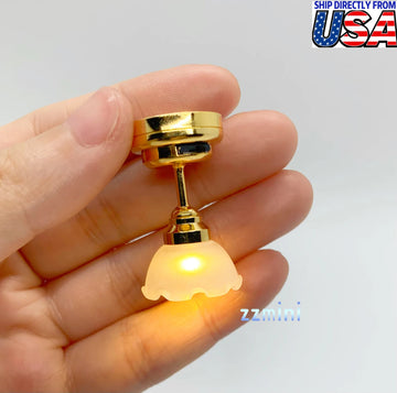 1/12 Dollhouse Miniature Flower Hanging Ceiling LED Light Chandelier Lamp Battery Use Decoration