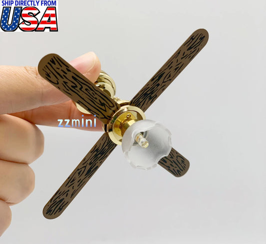 1/12 Dollhouse Miniature Battery Ceiling Fan Light With One Flower And 4 Blades Battery Use Decoration