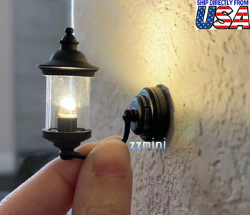 1/12 Dollhouse Miniature Wall Sconce With Glass Shade Hanging LED Light Chandelier Lamp Battery Use Decoration