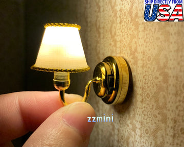 1/12 Dollhouse Miniature Wall Sconce With Shade Hanging LED Light Chandelier Lamp Battery Use Decoration