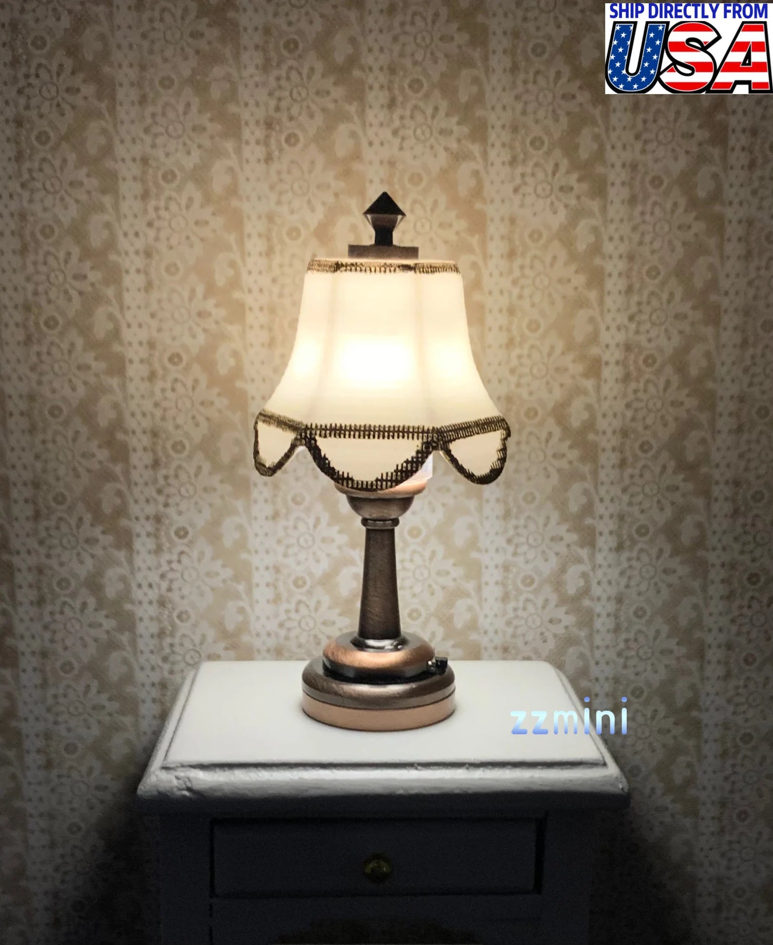 1/12 Dollhouse Miniature Table Lamp LED Light Lamp Battery Use Decoration
