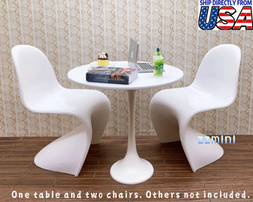 1/6 Dollhouse Miniature 3pcs White Dining Room Round Table Chairs Set Furniture Decoration Toy Gift