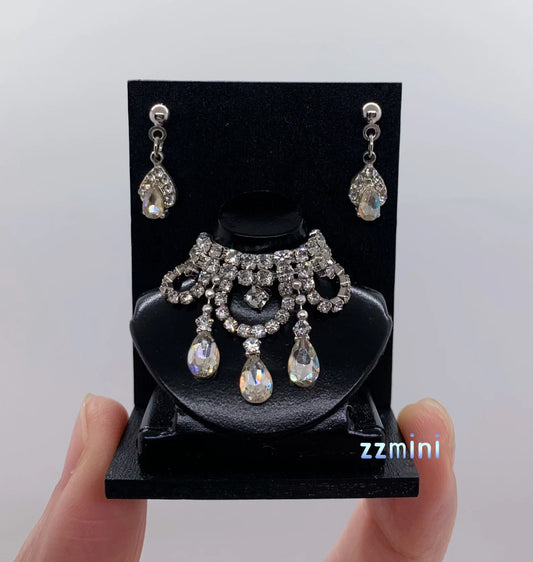 3PCS Handmade Fashion Doll Jewelry Rhinestones Silver Earrings and Necklace Set Accessories