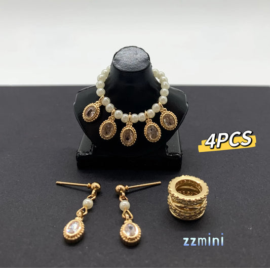 4PCS Handmade Fashion Doll Jewelry Rhinestones Earring Necklace And Bracelet Set Accessories