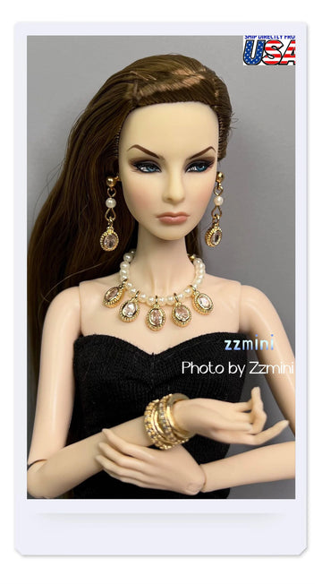 4PCS Handmade Fashion Doll Jewelry Rhinestones Earring Necklace And Bracelet Set Accessories