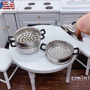 4PCS Real Tiny Mini Kitchen Cooking Steamer 1:12 Dollhouse Miniature Use For Real Mini Food Tiny Cooking Toy