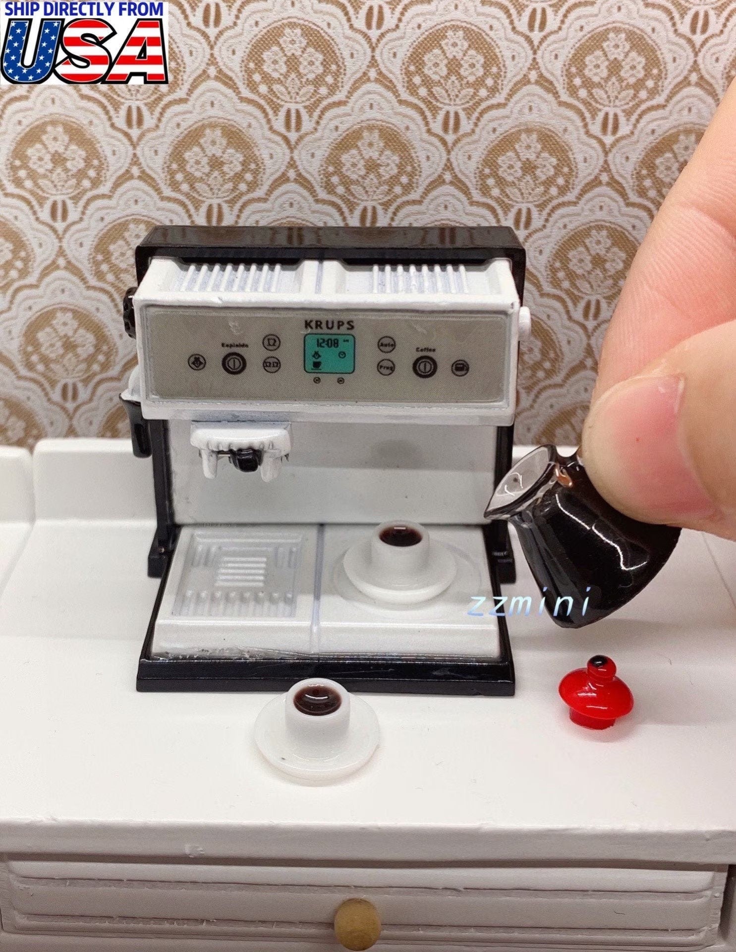 Dollhouse Miniature 1:12 Kitchen Expresso Coffee Maker Machine Pot cup Decor Set