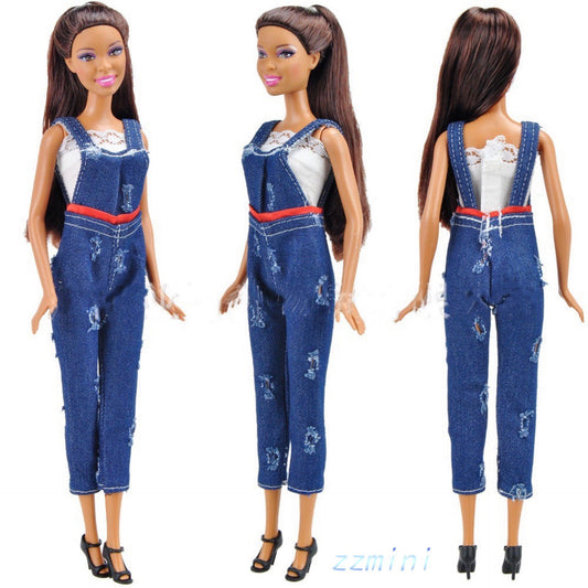 5PCS/Set 1/6 Fashion Doll Outfits 12'' Doll Short Top Jeans Pants Trousers Clothes