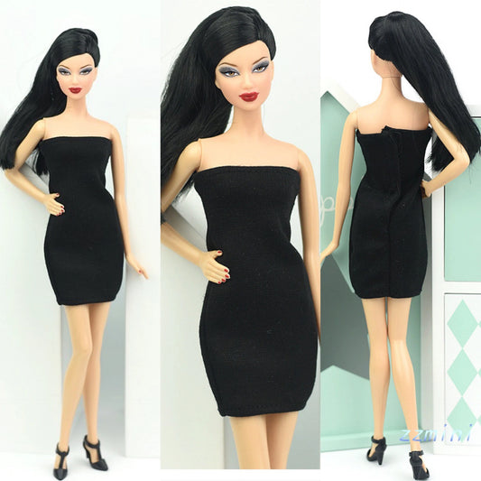 6PCS 1/6 Clothes Fashion Doll Classic BLACK Little Dress 11.5"/30cm Doll Evening Dresses Clothes