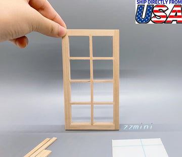 1/12 Dollhouse Miniature 8 panel Wooden Window Unfinished Doll Houseworks Decoration