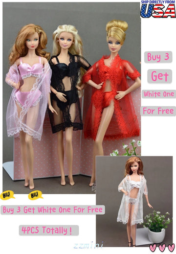 Fashion Doll 4PCS 1/6 Color Lingerie Set 4 Color For 30cm/11.5in Fashion Long Coat+ Bra+ Underwear Clothes