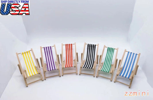 1/12 Dollhouse Miniature Beach Lounge Deck Folding Colorful Chairs Fairy Garden Doll Art Furniture Accessories Toy Gift