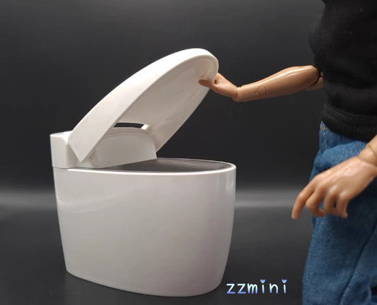 1:6 Dollhouse Miniature Figure Action Modern Contemporary White Toilet Bathroom Restroom Toy Decoration