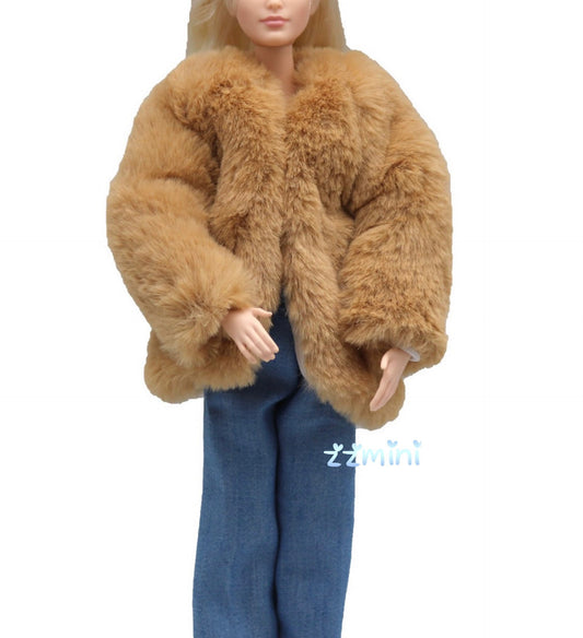 Brown Artificial Fur Coat Jacket For 11.5in Fashion Doll Princess Doll Clothes 1/6 Toy