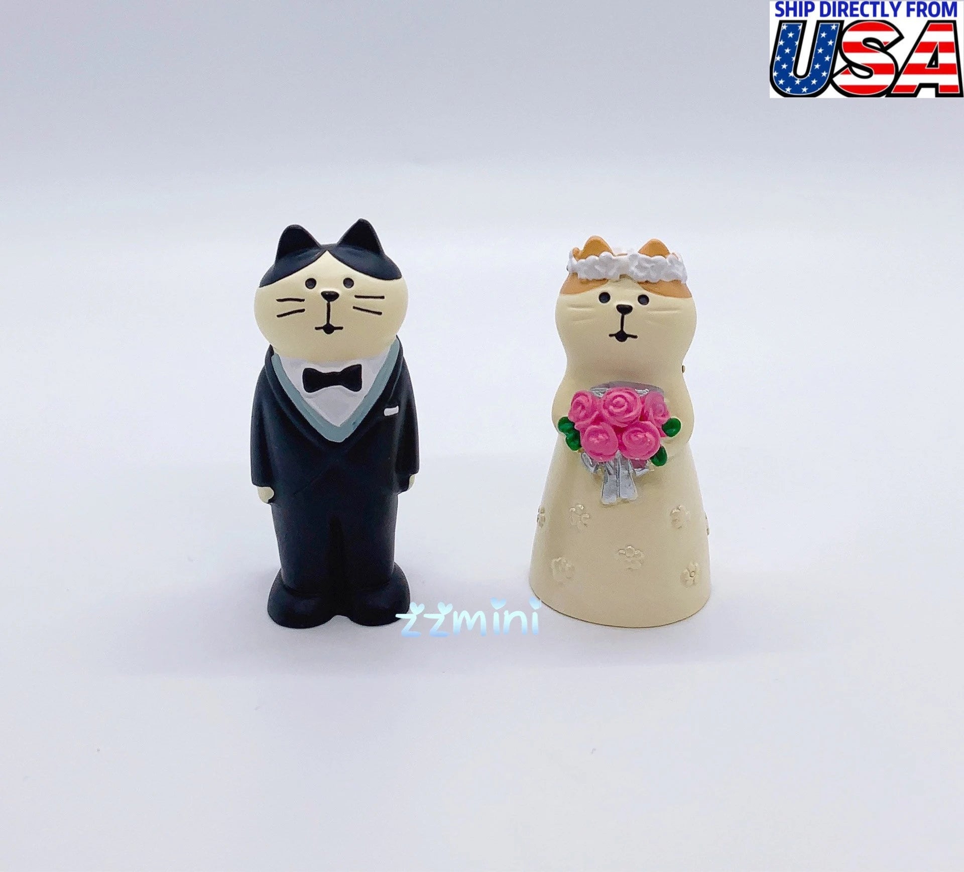2PCS Cat Wedding Figures 1 Groom+1 Bride Action Cake Topping Kids Adult Funny Doll Toy Ornament Gift Figure Desktop Decoration Fairy Garden