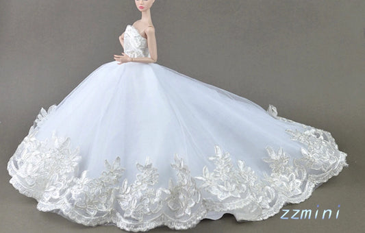 Pure White Wedding Gown Dress for 11.5inch Fashion Doll Princess Long Evening Dresses Doll Clothes 1/6 Toy